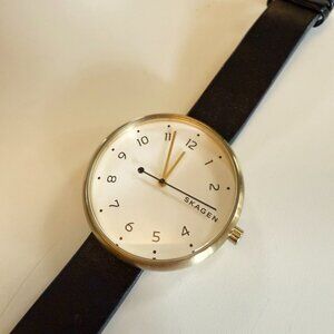 Women's Skagen Signature Black Leather Band Watch - NEEDS BATTERY